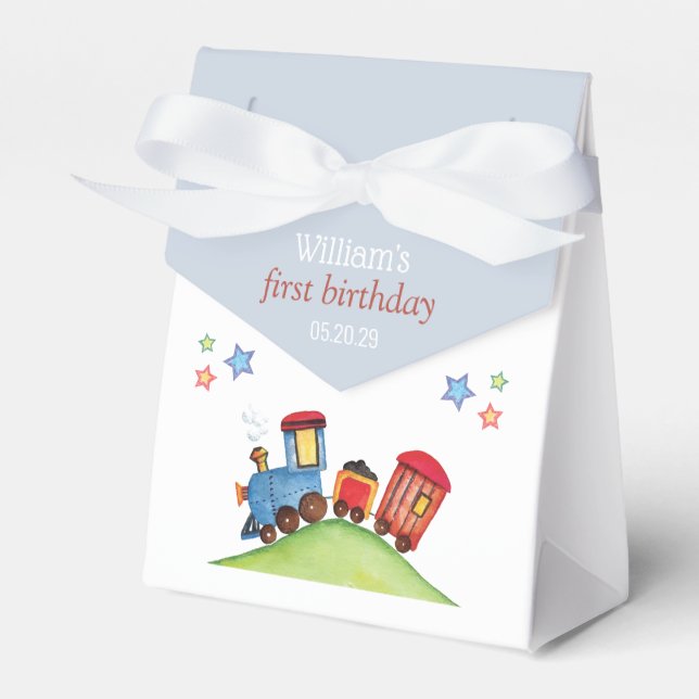 Caja Para Regalos Fiesta de Cumpleaños del Tren Rojo Azul (Front Side)