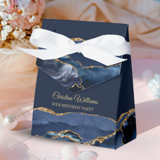 Caja Para Regalos Fiesta de Cumpleaños Elegante Azul Marino y Dorado