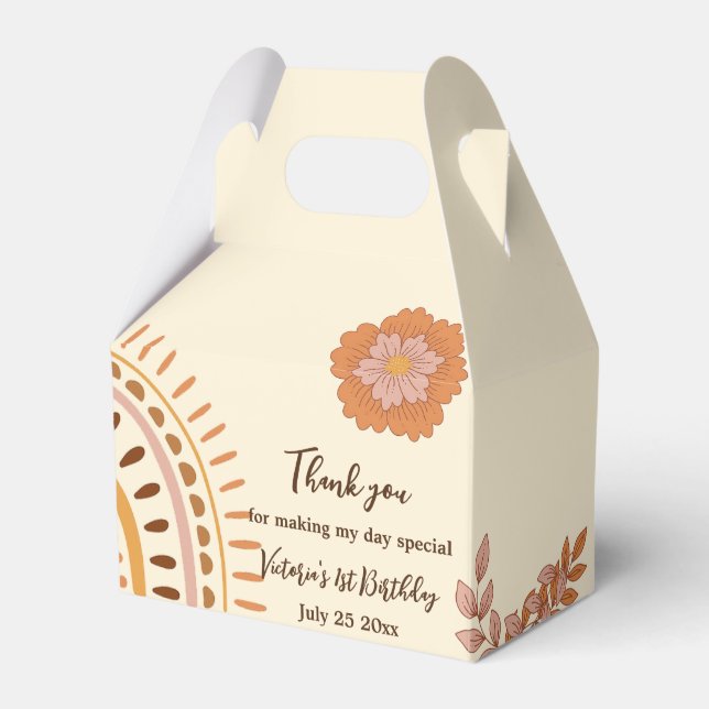 Caja Para Regalos Fiesta de cumpleaños Floral Retro Groovy (Front Side)