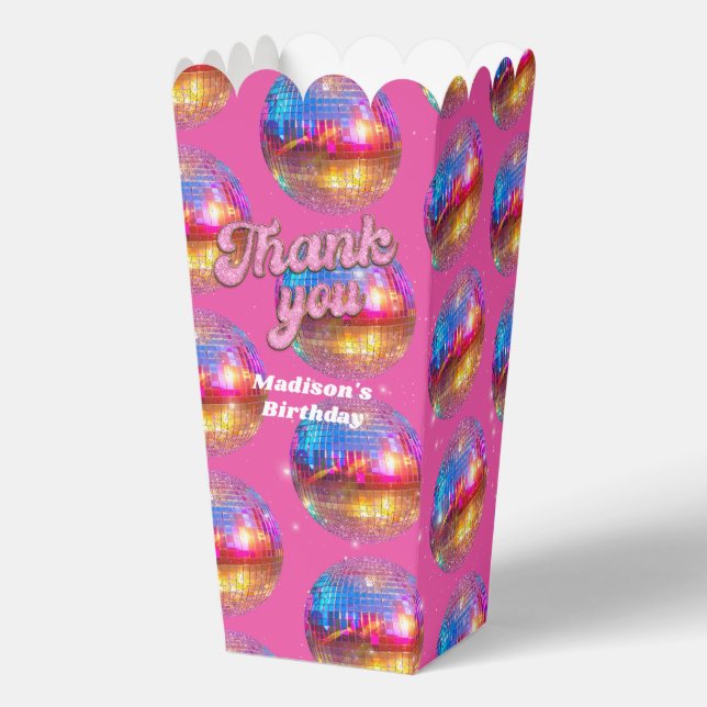 Caja Para Regalos Fiesta de Cumpleaños Groovy Disco Ball Dorado Rosa (Anverso)