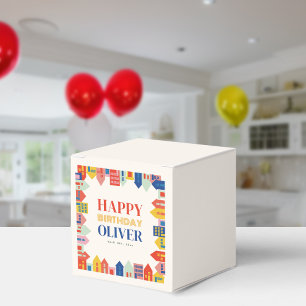 Caja Para Regalos Fiesta de cumpleaños neutral de las casas de bloqu