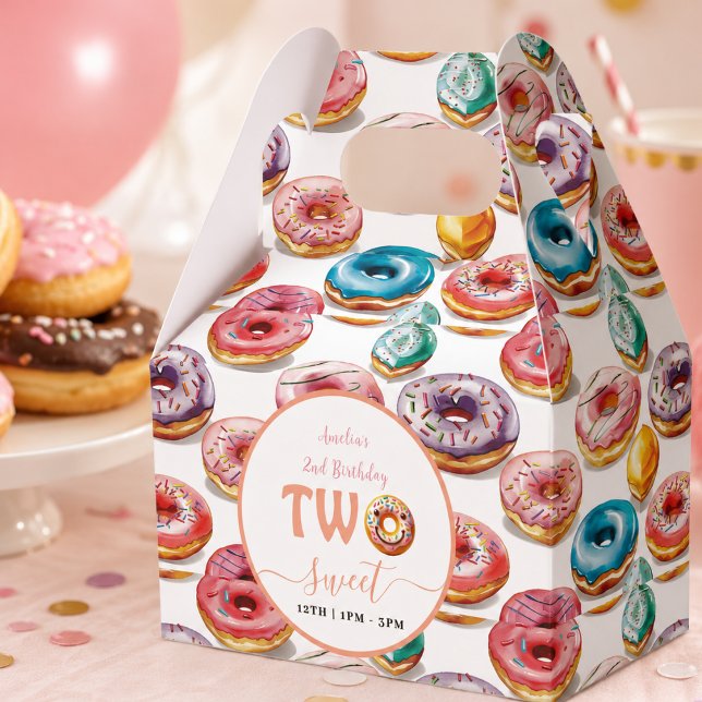Caja Para Regalos Fiesta de cumpleaños número 2 de Two Sweet Donuts (Two Sweet Donuts 2nd Birthday party Favor Boxes)