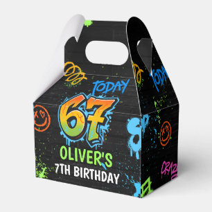 Caja Para Regalos Fiesta de cumpleaños número 7 de Neon Graffiti Six