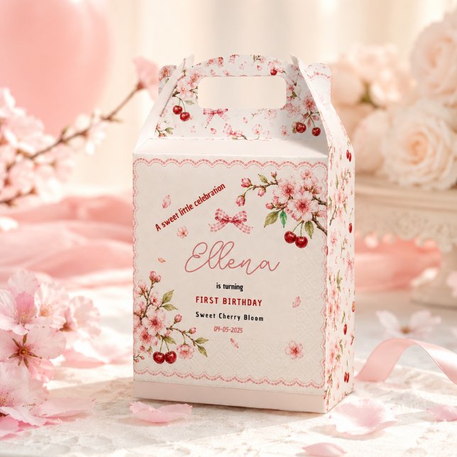Caja Para Regalos Fiesta de cumpleaños número uno de Sweet Cherry Bl (Sweet Cherry Blossom 1st Birthday girl Party Favor Boxes
)