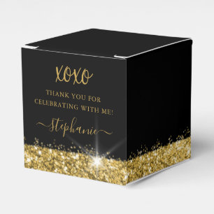 Caja Para Regalos Fiesta de Cumpleaños Purpurina de Oro Negro Plaza