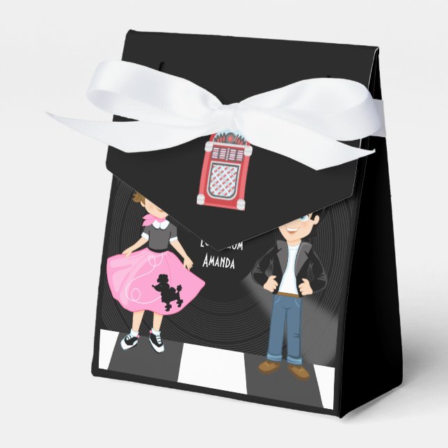 Caja Para Regalos Fiesta de cumpleaños Retro Sock Hop (Front Side)