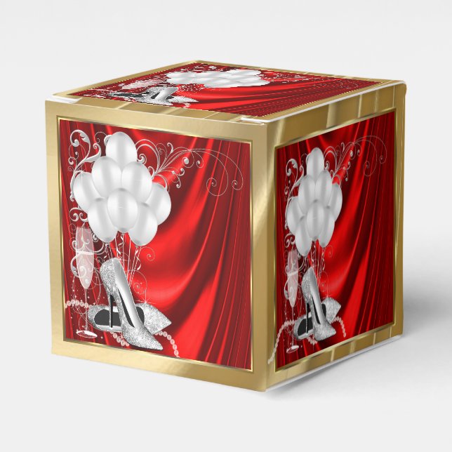 Caja Para Regalos Fiesta de Cumpleaños Rojo y Oro (Costado Anverso)