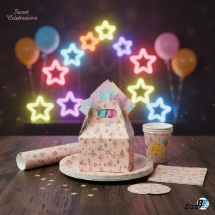 Caja Para Regalos Fiesta de Cumpleaños Rosa Pastel - Patrón de Globo