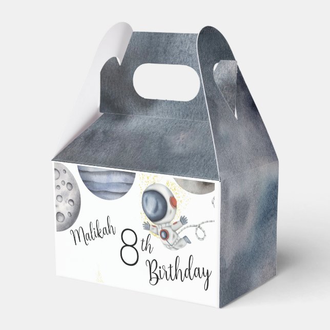 Caja Para Regalos Fiesta de cumpleaños temática espacio acuarela par (Front Side)