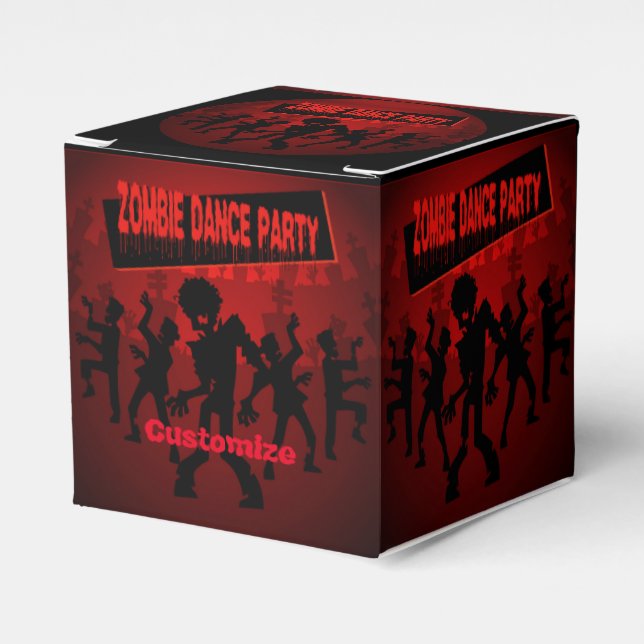 Caja Para Regalos Fiesta de danza zombie negro y cubo Naranja (Costado Anverso)