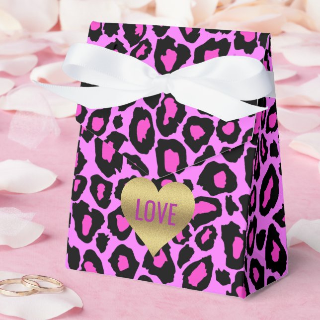 Caja Para Regalos Fiesta de ducha de celebración de amor rosa y leop (Boda)