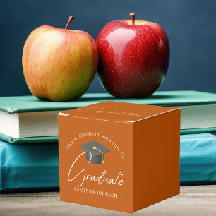 Caja Para Regalos Fiesta de Graduación Cuadrada Naranja Quemada Pers
