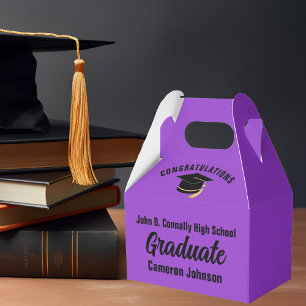 Caja Para Regalos Fiesta de Graduación Personalizada Morado Negro