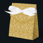 Caja Para Regalos Fiesta de iconos de Navidades de oro<br><div class="desc">Caja de favoritas de vacaciones con arco de cinta. La caja está estampada con Navidades de delineado blanco e iconos de invierno. Perfecto para llevar a los fiestas, recibir regalos, productos horneados y más. El diseño está disponible en una colección de colores de vacaciones modernos. Contáctenos para cualquier personalización. Felices...</div>