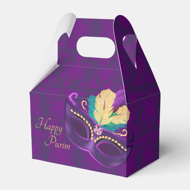 Caja Para Regalos Fiesta de máscara morado de Damasco de Purim (Front Side)