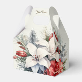 Caja Para Regalos Fiesta de Navidad Flores Blancas Rojas Elegantes