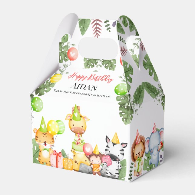 Caja Para Regalos Fiesta de Niños de Animales Safari (Front Side)