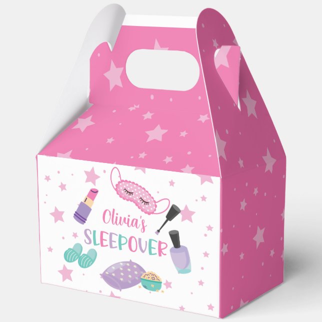 Caja Para Regalos Fiesta de pijamas rosa morado preadolescente (Anverso)