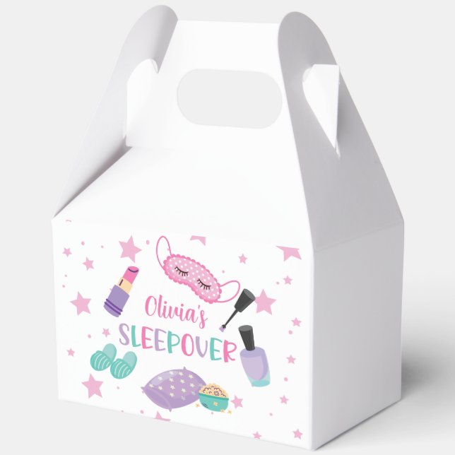 Caja Para Regalos Fiesta de pijamas rosa morado preadolescente (Anverso)
