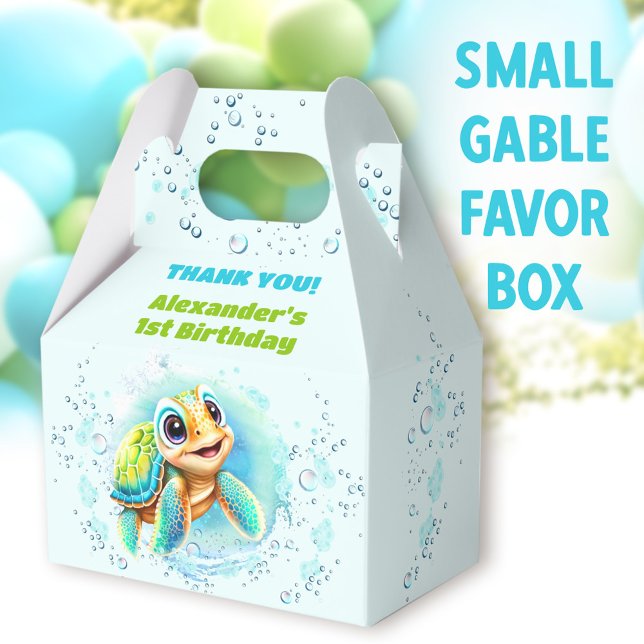 Caja Para Regalos Fiesta de piscina de tortuga marina de Cute (Cute Turtle Small Gable Favor Boxes - You can choose from 3 sizes of these gable favor boxes)