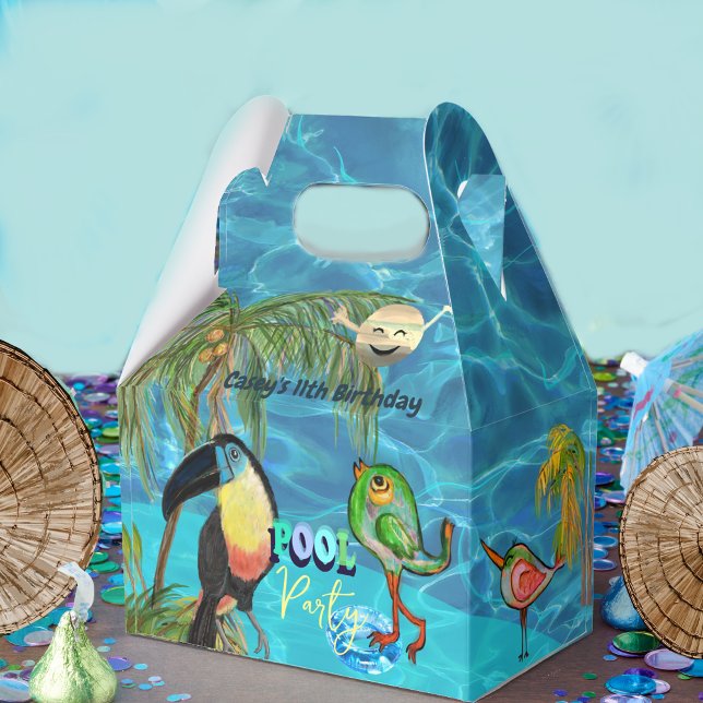 Caja Para Regalos Fiesta de piscina de verano Cumpleaños tropical (Summer Pool Party Tropical Birthday Favor Boxes)