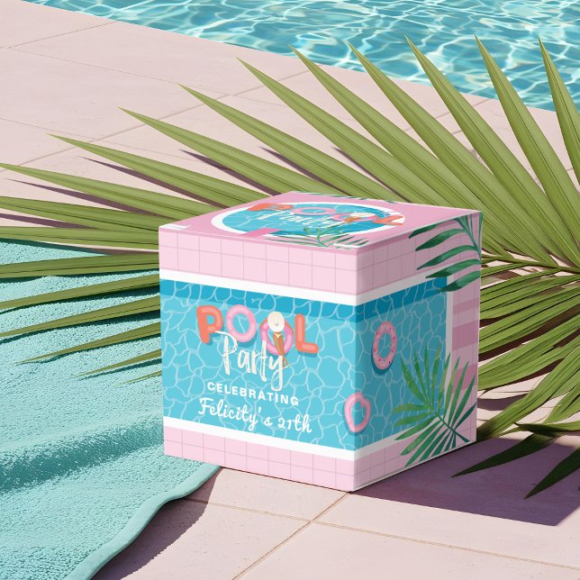 Caja Para Regalos Fiesta de piscina tropical rosa y azul en verano (Fun Tropical Pink & Blue Summertime Pool Party Favor Boxes)