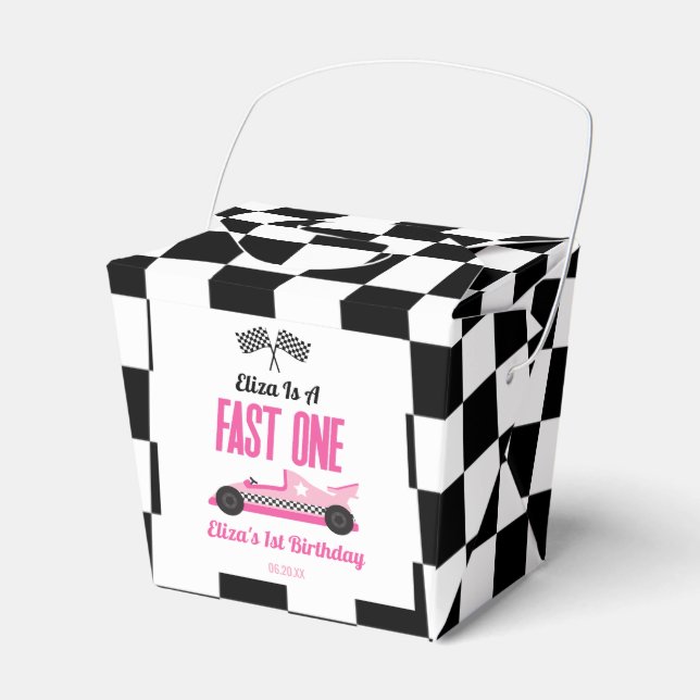 Caja Para Regalos Fiesta de primer cumpleaños de Fast One Pink Race  (Front Side)