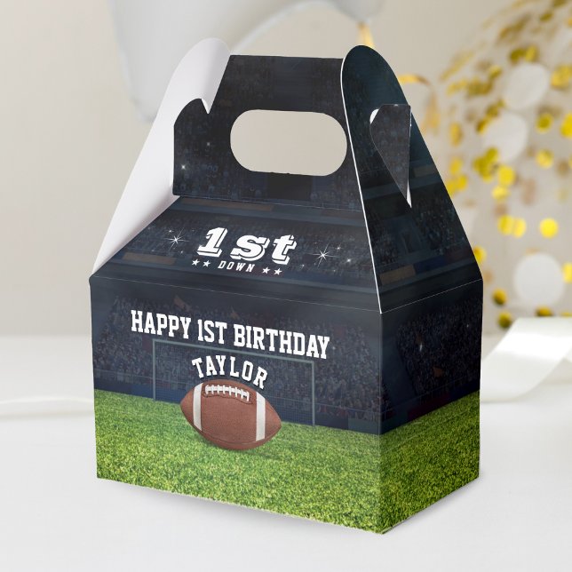 Caja Para Regalos Fiesta de primer cumpleaños del Campo de Fútbol Am (American Football Field Happy 1st Birthday Party Favor Box)