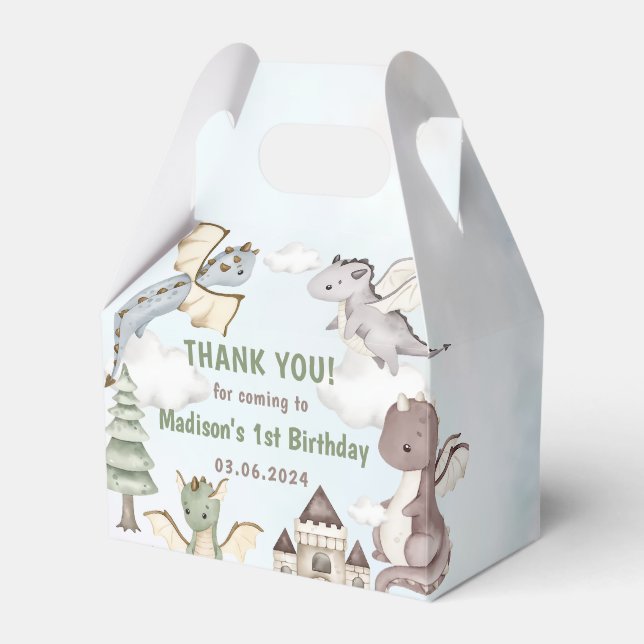 Caja Para Regalos Fiesta del primer cumpleaños de Cute Dragon (Front Side)