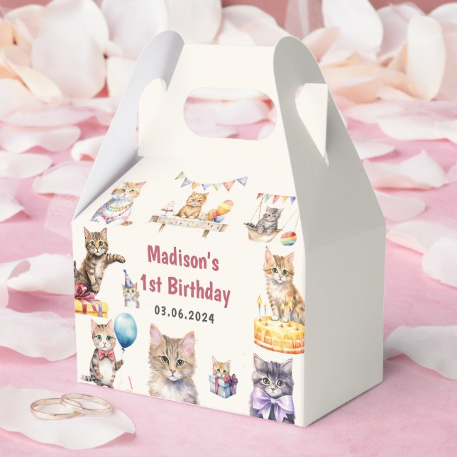 Caja Para Regalos Fiesta del primer cumpleaños de Cute Kitty Cat (Boda)