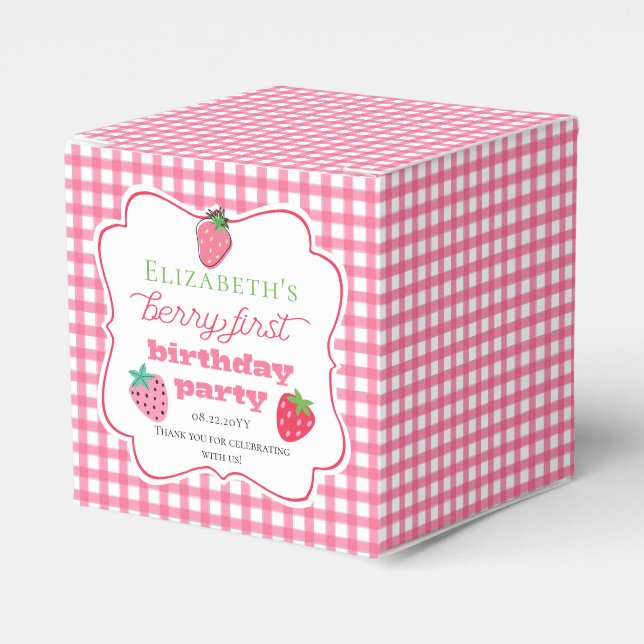 Caja Para Regalos Fiesta del primer cumpleaños de Strawberries Chica (Costado Anverso)