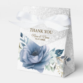 Caja Para Regalos Fiesta Dusty Blue Watercolor Flores Plateadas Eleg