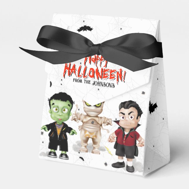 Caja Para Regalos Fiesta Frankenstein Mummy Dracula Halloween (Front Side)