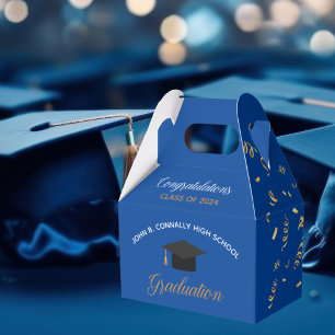 Caja Para Regalos Fiesta Personalizado de Blue Graduation 2025 Gold