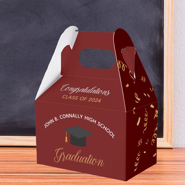 Caja Para Regalos fiesta Personalizado de Graduación de Red Gold Str (Subido por el creador)