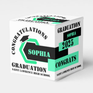 Caja Para Regalos Fiesta Personalizado de la Graduación Verde Blanca