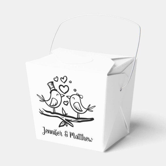 Caja Para Regalos Fiesta personalizado Lovebirds Boda blanco negro (Front Side)
