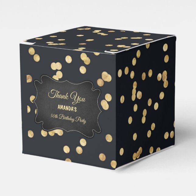 Caja Para Regalos Fiesta Purpurina amarillo dorado negro (Costado Anverso)