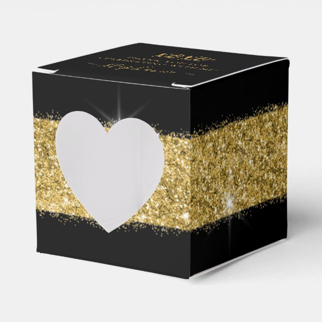 Caja Para Regalos Fiesta Purpurina de oro negro Confetti Square Hear (Anverso)