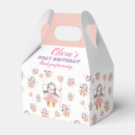 Caja Para Regalos Fiesta Rosa Cute 1º cumpleaños Penguin Ballerina