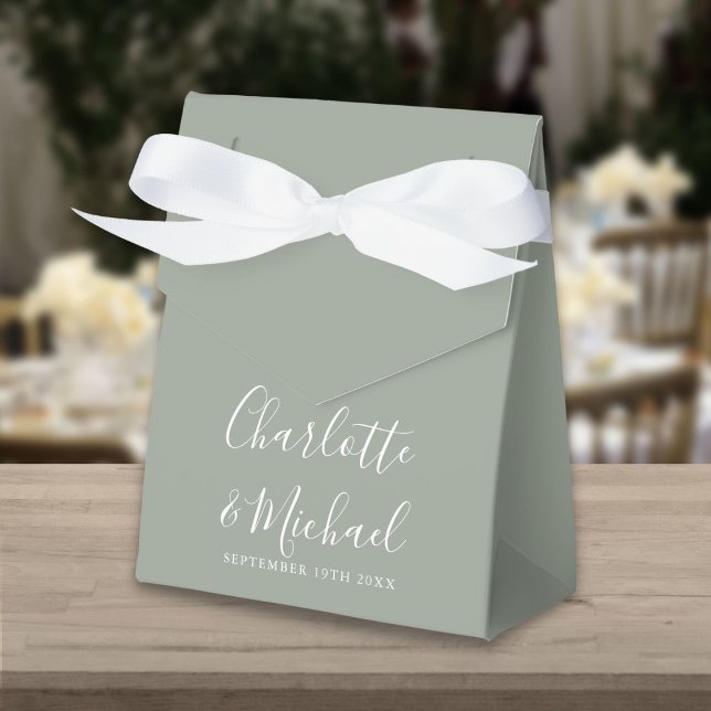 Caja Para Regalos Firma Script Sage Green Elegant Wedding (Signature Script Sage Green Elegant Wedding Favor Box)
