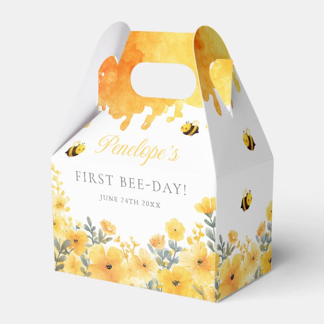 Caja Para Regalos First Bee Day Yellow Wildflowers 1st Birthday (Front Side)