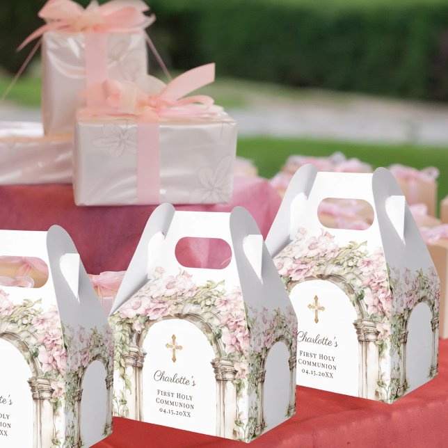 Caja Para Regalos First Communion Pink Florals Arch Cross (Subido por el creador)
