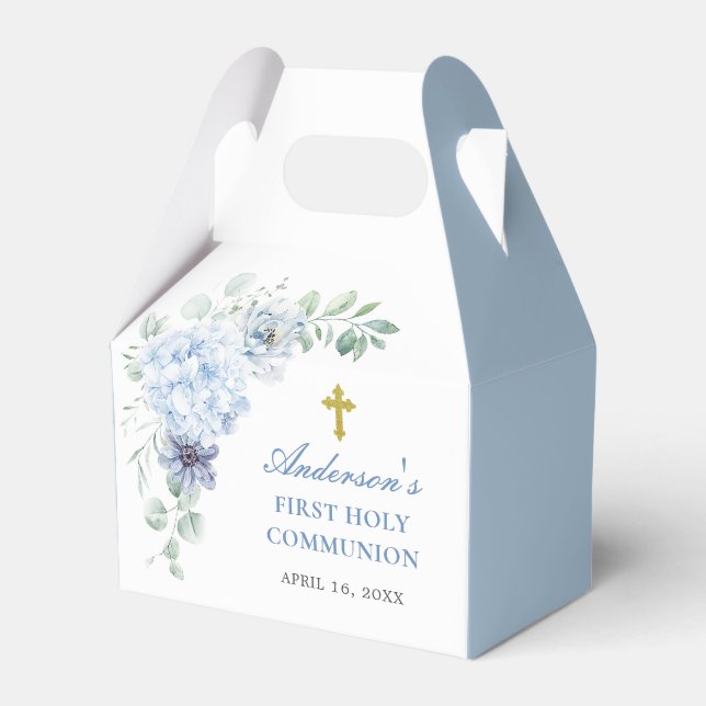 Caja Para Regalos First Holy Communion Dusty Blue Floral (Front Side)