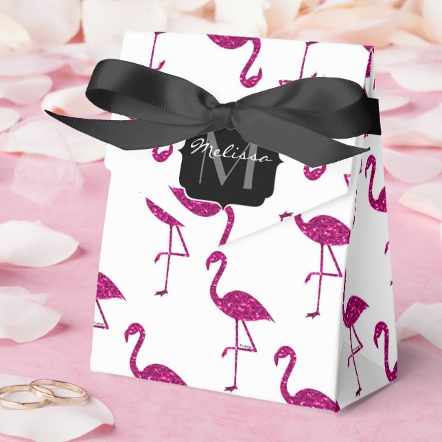 Caja Para Regalos Flamingo espumoso purpurina rosa chispas Monograma (Boda)