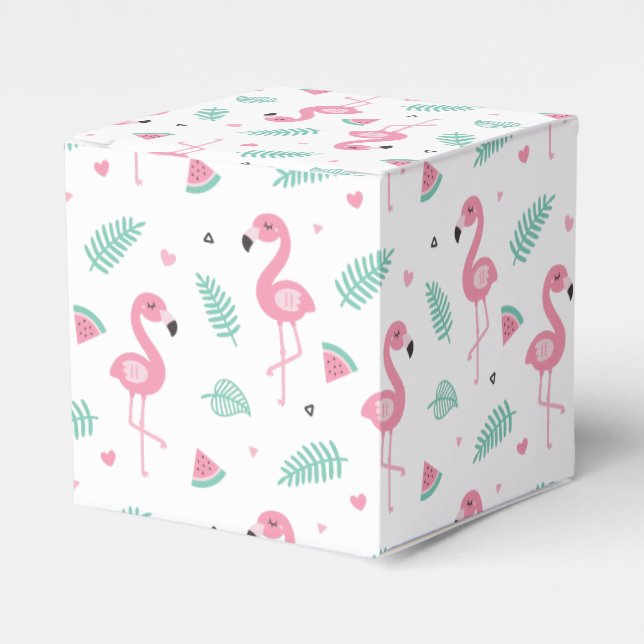 Caja Para Regalos Flamingo Rosado Vestidos Tropicales De Verano Favo (Costado Anverso)