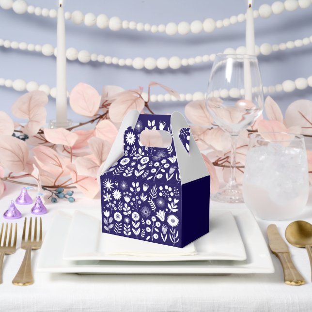 Caja Para Regalos Flor de boho morado y blanco (Boda)