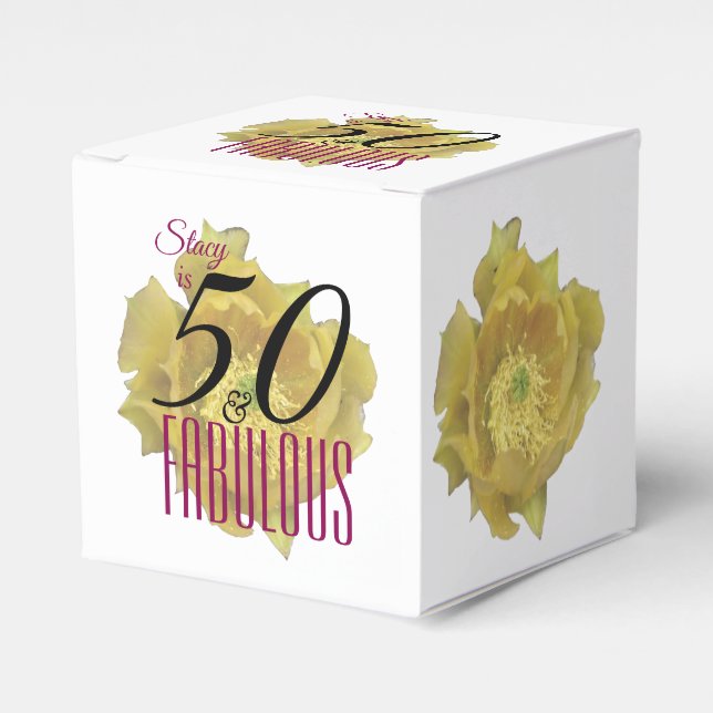 Caja Para Regalos Flor de cactus amarilla 50 y fabuloso cumpleaños (Costado Anverso)