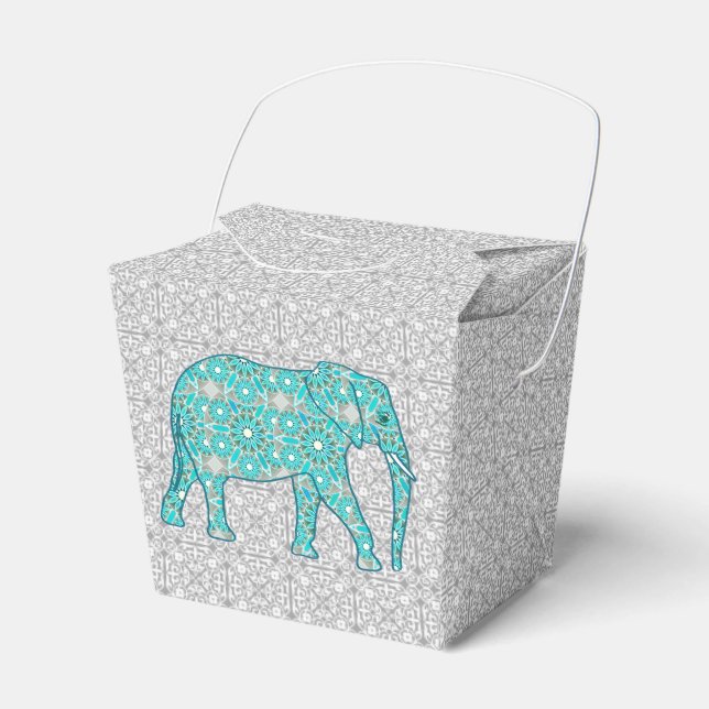 Caja Para Regalos Flor de mandala elefante - turquesa, gris y blanco (Front Side)