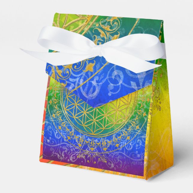 Caja Para Regalos Flor de vida / Blume des Lebes - arco iris dorado (Front Side)